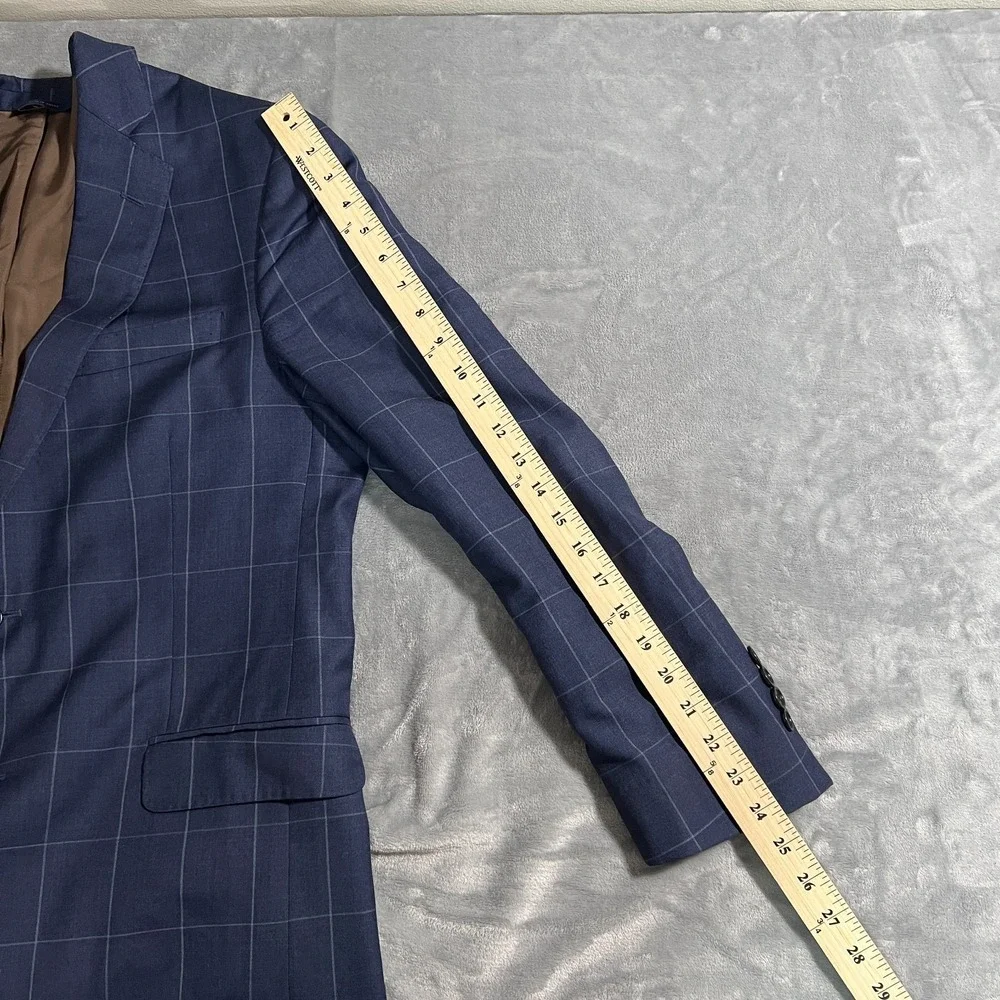 Brooks Brothers Suit Jacket Mens 40R Windowpane Check Blue Vitale Blazer Wool